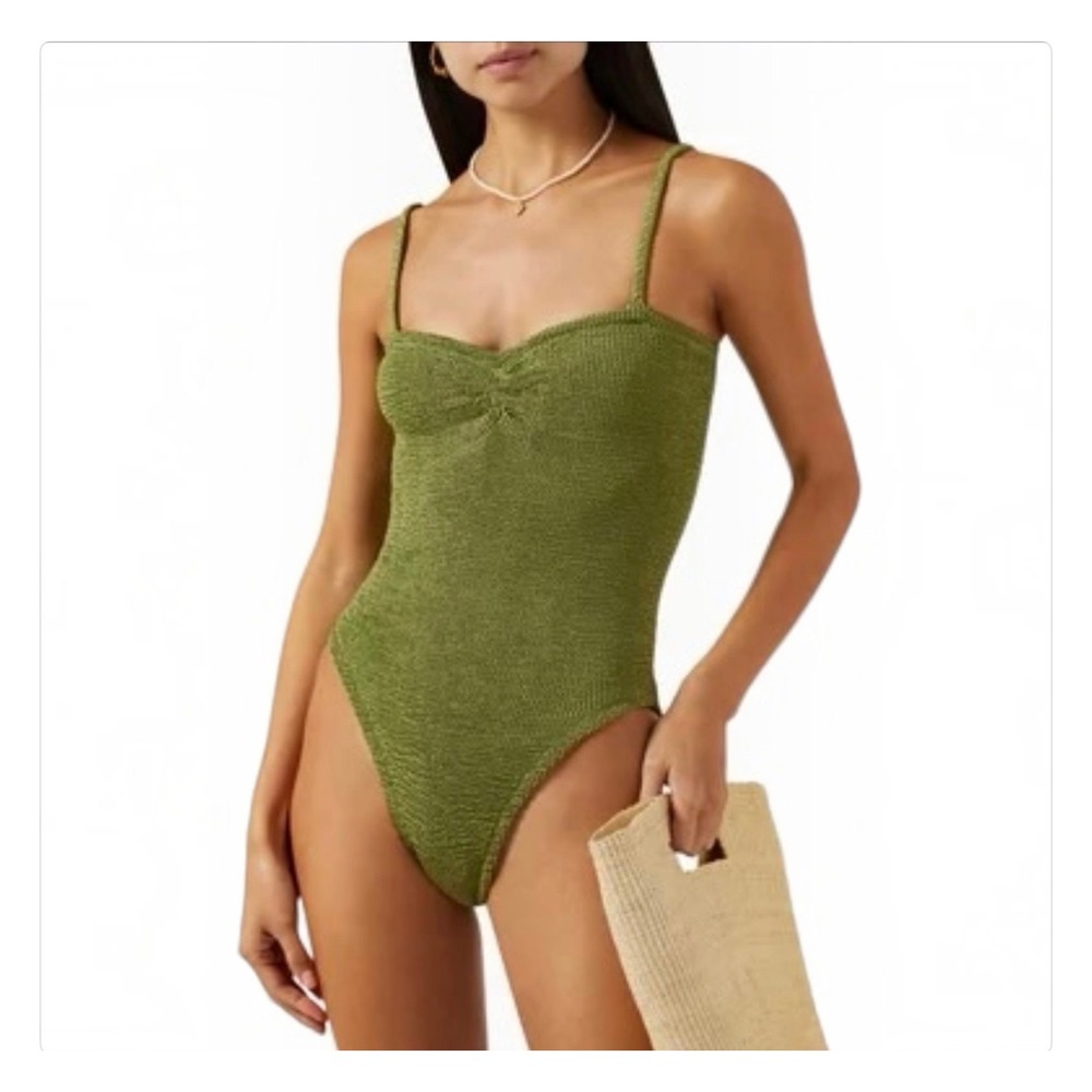 NEW HUNZA G Venus Metallic Moss One-Piece Swimsuit One Size NWT